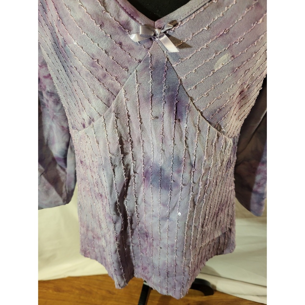 Vtge Y2K Fashion Bug Fairy Grunge Top L Tie Dye Sequin Embroidered USA Purple - Picture 3 of 6